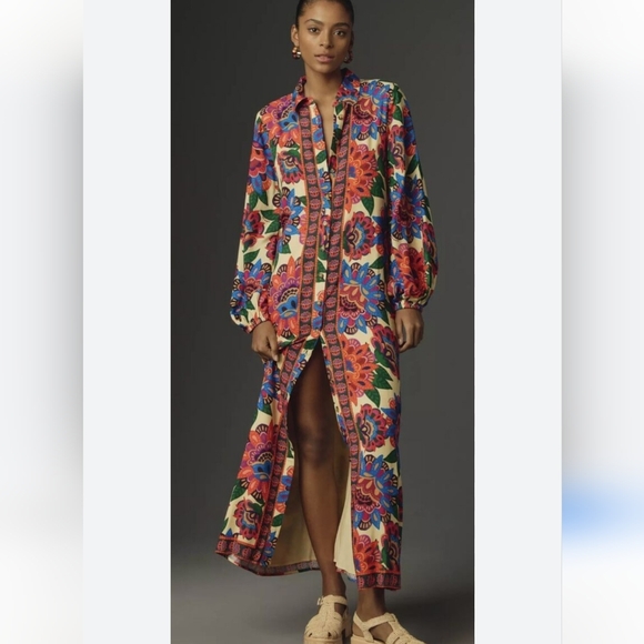 FARM Rio Dresses & Skirts - Farm Rio Long Sleeve Button Front Midi Dress